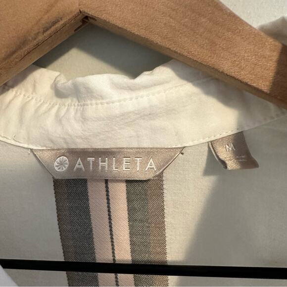 Athleta White Button Front Striped Back Long Sleeve Top Blouse Medium - Picture 16 of 16